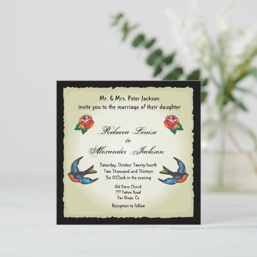 Tattoo bruiloft uitnodiging (Staand voorkant)