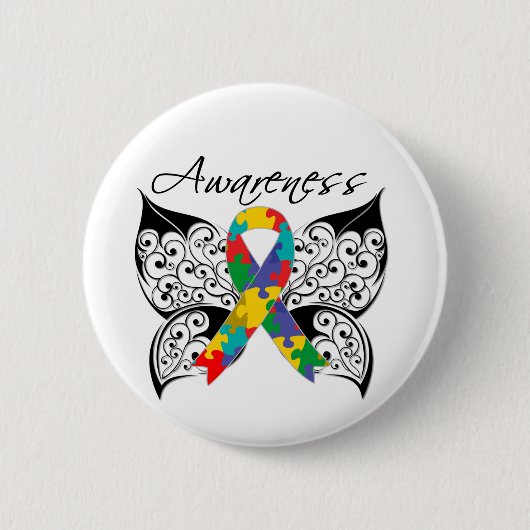 Tattoo Butterfly Awareness - Autisme Ronde Button 5,7 Cm (Voorkant)