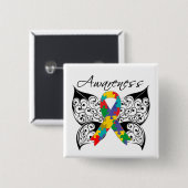 Tattoo Butterfly Awareness - Autisme Vierkante Button 5,1 Cm (Voorkant /achterkant)
