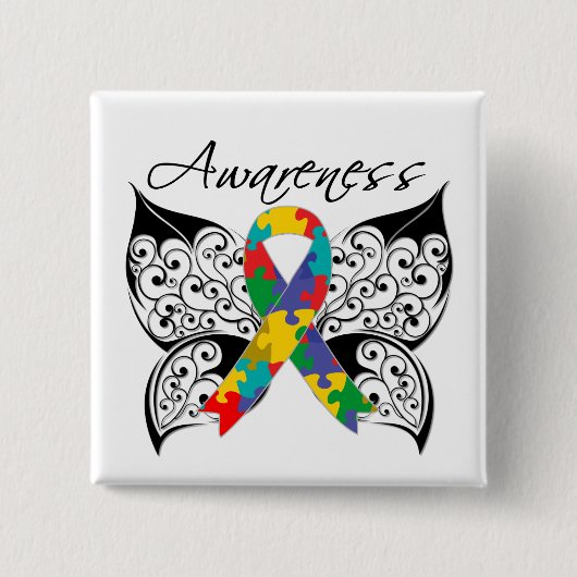 Tattoo Butterfly Awareness - Autisme Vierkante Button 5,1 Cm (Voorkant)