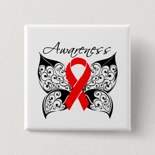 Tattoo Butterfly Awareness - Heart Disease Vierkante Button 5,1 Cm (Voorkant)