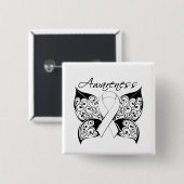 Tattoo Butterfly Awareness - Lung Cancer Vierkante Button 5,1 Cm (Voorkant /achterkant)