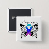 Tattoo Butterfly Awareness - Thyroid Cancer Vierkante Button 5,1 Cm (Voorkant /achterkant)