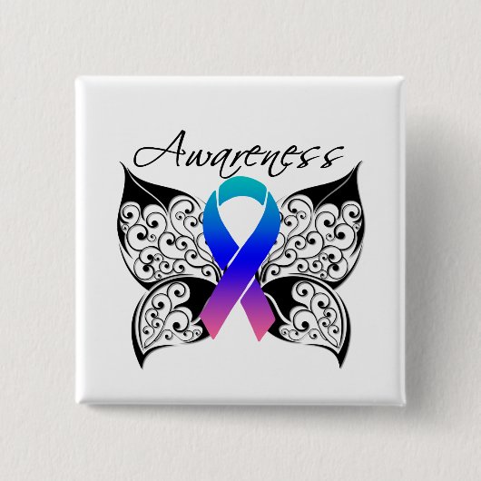 Tattoo Butterfly Awareness - Thyroid Cancer Vierkante Button 5,1 Cm (Voorkant)