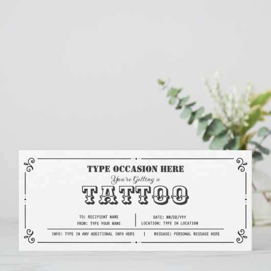 Tattoo cadeaubon elke gelegenheid Kaart (Staand voorkant)
