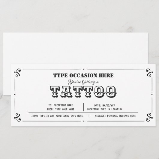  Tattoo cadeaubon elke gelegenheid Kaart (Voorkant / Achterkant)