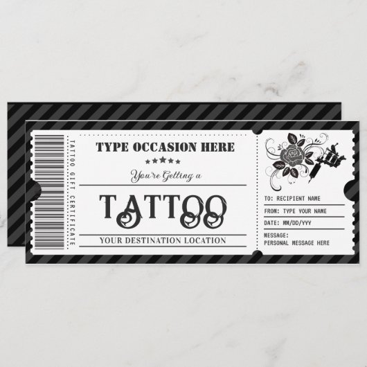  Tattoo Cadeaubon Kaart (Voorkant / Achterkant)