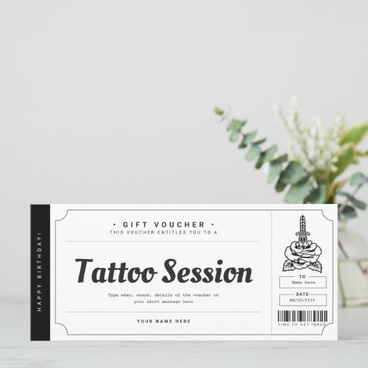Tattoo Cadeaubon Kaart Ticket Voucher Certificate (Staand voorkant)