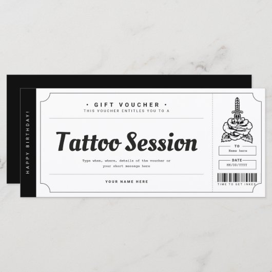 Tattoo Cadeaubon Kaart Ticket Voucher Certificate (Voorkant / Achterkant)