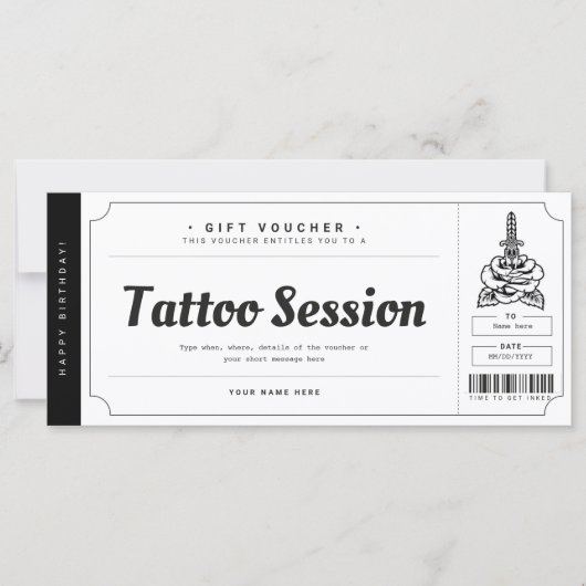 Tattoo Cadeaubon Kaart Ticket Voucher Certificate (Voorkant)