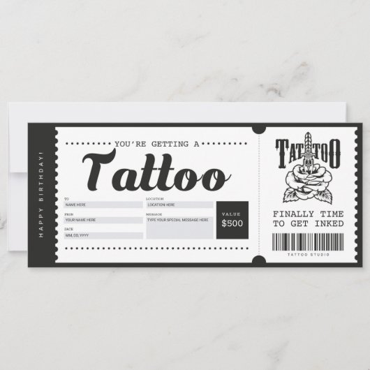 Tattoo Cadeaubon Kaart Ticket Voucher Certificate (Voorkant)