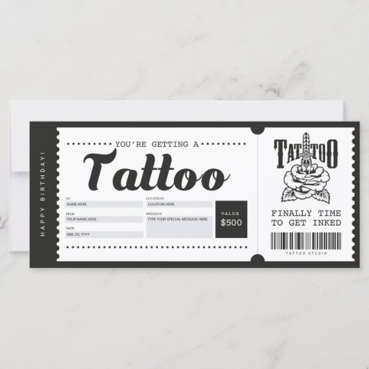 Tattoo Cadeaubon Kaart Ticket Voucher Certificate (Voorkant)