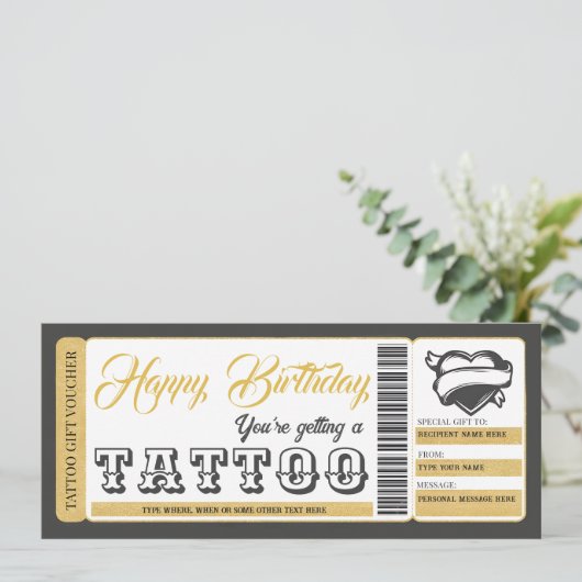 Tattoo Certificaat Verjaardagscadeau Kaart Voucher (Staand voorkant)