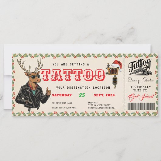 Tattoo Christmas Gift Ticket Certificate Voucher Kaart (Voorkant)