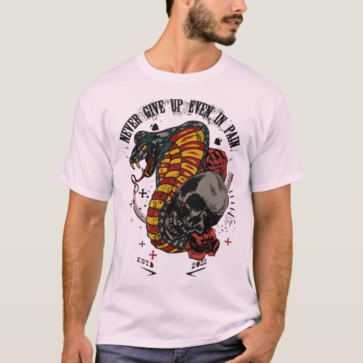 tattoo cobra never give up serpent t-shirt (Voorkant)