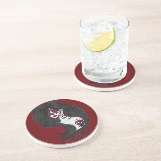 Tattoo Dag van de Dode Suikerschedel Dia Onderzett Zandsteen Onderzetter (Zijkant)