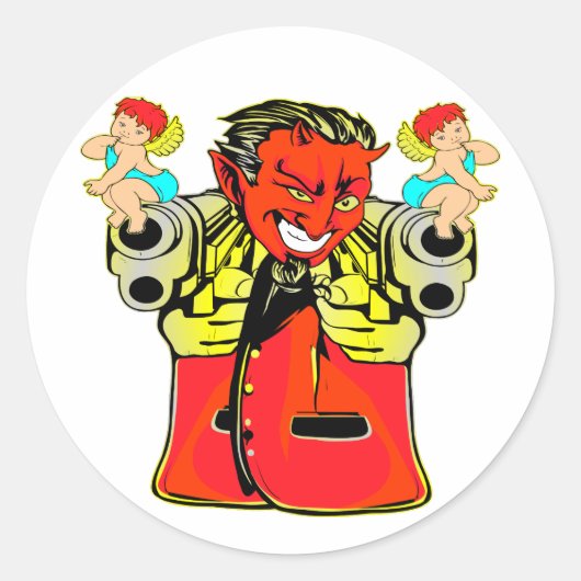 Tattoo Devil, Angel & Pistolen Ronde Sticker (Voorkant)