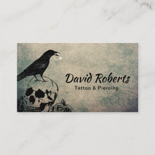 Tattoo en doorboren Gothic Crow Skull & Roos Flowe Visitekaartje (Voorkant)