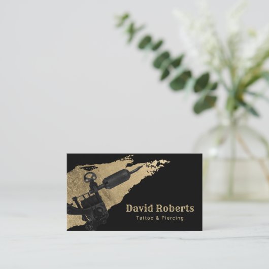 Tattoo en Tattoo doorboren Pistool & goudpenseel Visitekaartje (Staand voorkant)