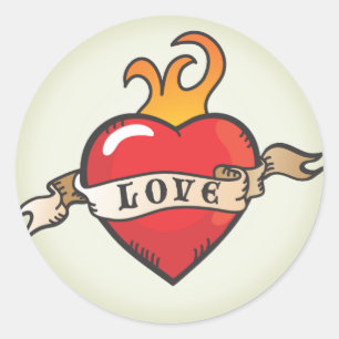 Tattoo Flaming Love Hart Sticker