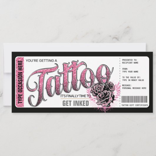 Tattoo Get Inked Cadeaubon Pink Kaart (Voorkant)