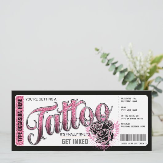 Tattoo Get Inked Cadeaubon Roze Kaart (Staand voorkant)