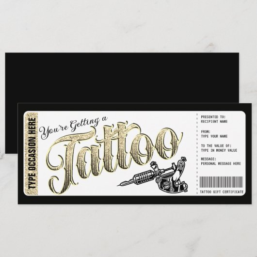 Tattoo Get Inked Gift Kaart Voucher (Voorkant / Achterkant)