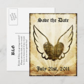 Tattoo Gevleugeld Hart Save the Date Briefkaart (Voorkant / Achterkant)