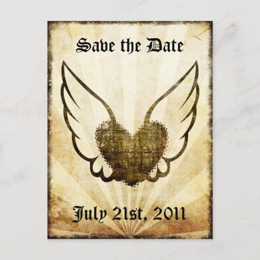 Tattoo Gevleugeld Hart Save the Date Briefkaart (Voorkant)