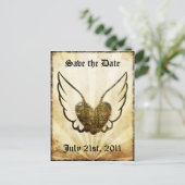 Tattoo Gevleugeld Hart Save the Date Briefkaart (Staand voorkant)
