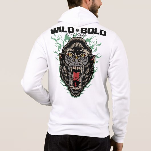 Tattoo gorille wild and bold slogan old school gra hoodie (Achterkant)