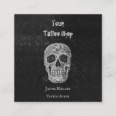 Tattoo: Gothic Black en White Skull Head Vierkante Visitekaartje (Voorkant)