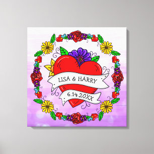 Tattoo Graffiti Art Style Weddenschap Bride en Gro Canvas Afdruk