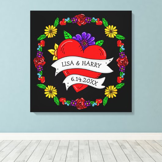 Tattoo Graffiti Art Style Weddenschap Bride en Gro Canvas Afdruk (Insitu (Houten vloer))