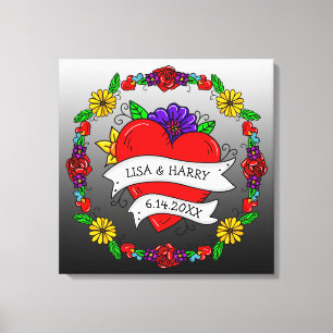 Tattoo Graffiti Art Style Weddenschap Bride en Gro Canvas Afdruk