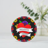 Tattoo graffiti tekenstijl bruiloft kaart (Staand voorkant)