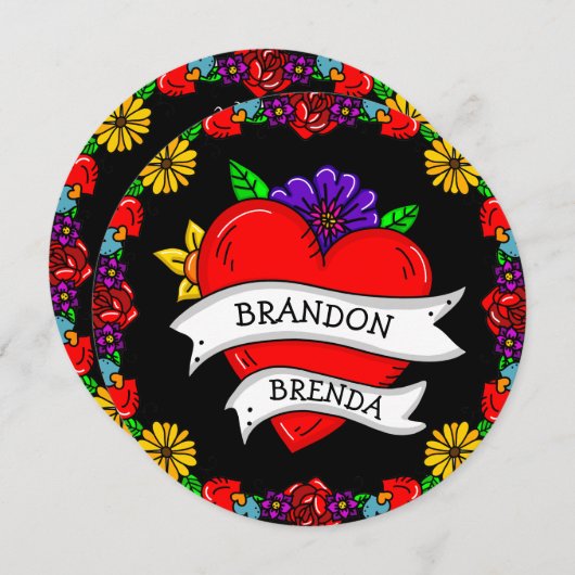 Tattoo graffiti tekenstijl bruiloft kaart (Voorkant / Achterkant)