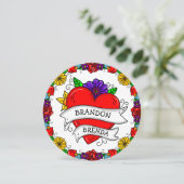 Tattoo graffiti tekenstijl bruiloft kaart (Staand voorkant)