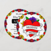 Tattoo graffiti tekenstijl bruiloft kaart (Voorkant / Achterkant)