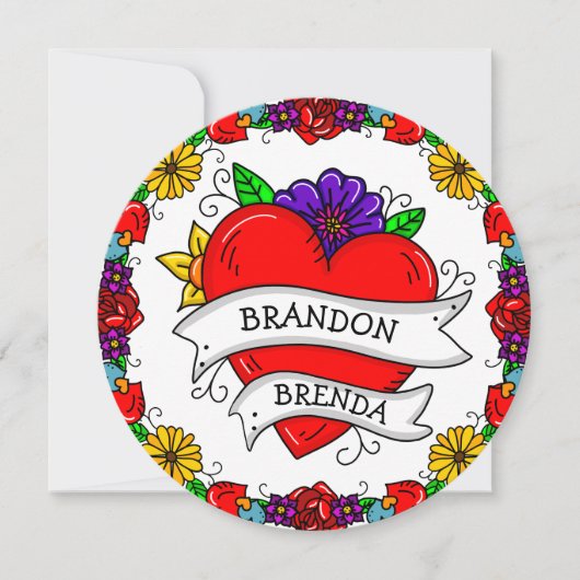 Tattoo graffiti tekenstijl bruiloft kaart (Voorkant)