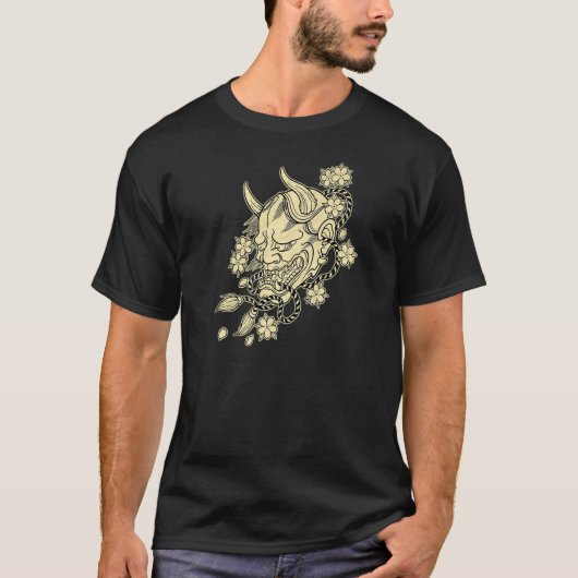 Tattoo Hannya Devil Masker met Cherry Blos T-shirt (Voorkant)