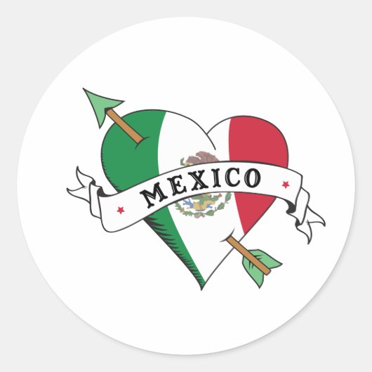 Tattoo Hart en Pijl met Mexicaanse Vlag Ronde Sticker (Voorkant)
