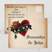 Tattoo Hart en Roos Save the Date Aankondigingskaart (Voorkant / Achterkant)