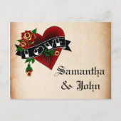 Tattoo Hart en Roos Save the Date Aankondigingskaart (Voorkant)