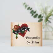 Tattoo Hart en Roos Save the Date Aankondigingskaart (Staand voorkant)