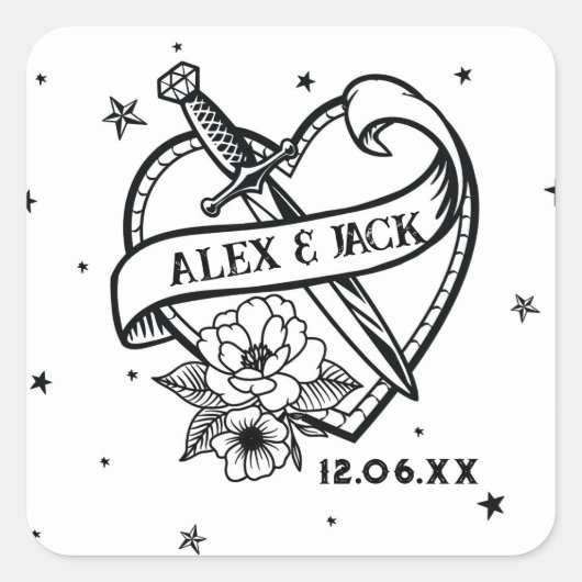 Tattoo Hart Wedding Initialen Stickers Label (Voorkant)