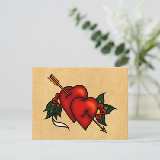 Tattoo Harten met Pijl Briefkaart (Staand voorkant)