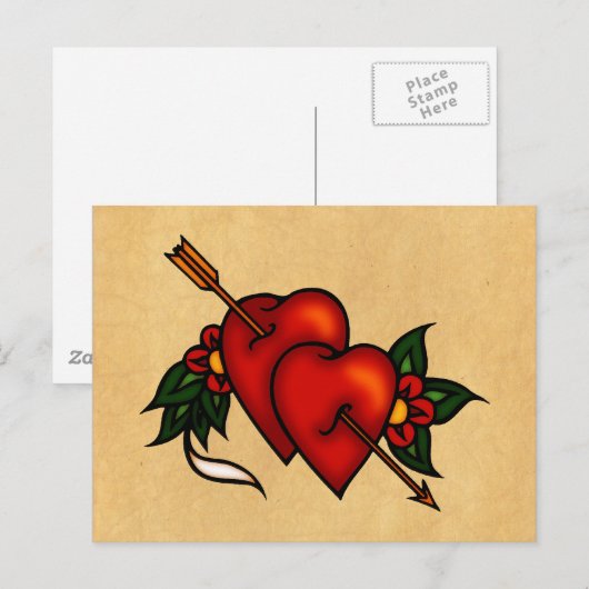 Tattoo Harten met Pijl Briefkaart (Voorkant / Achterkant)