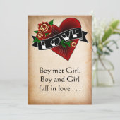 Tattoo Heart and Roos Wedding Invitation Kaart (Staand voorkant)