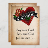 Tattoo Heart and Roos Wedding Invitation Kaart (Voorkant / Achterkant)